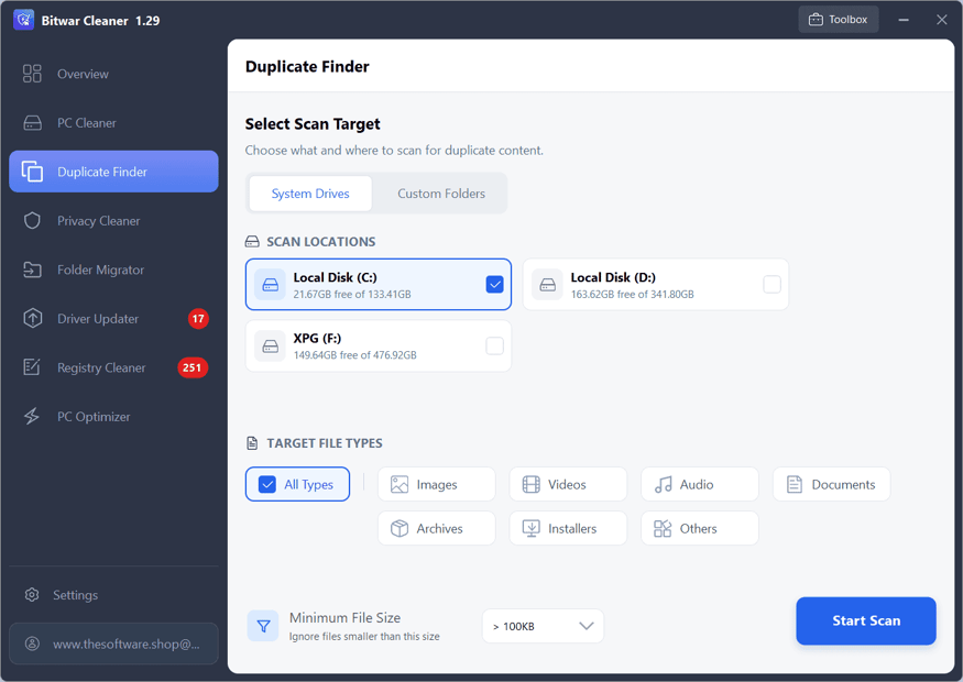 Bitwar Cleaner Duplicate Cleaner